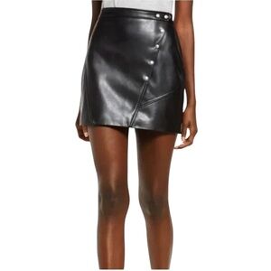 Blank NYC Black Vegan Leather Snap Button Front Mini Skirt